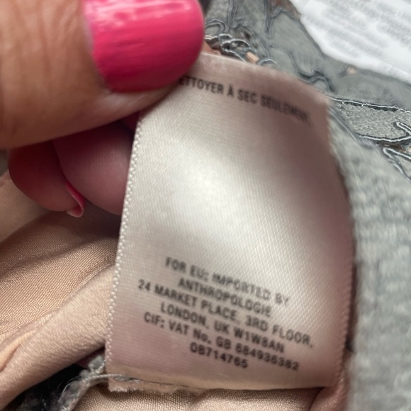 FEATHER Bone by Anthropologie Light Grey Lace Illusion Wide Leg Dress Pant, Med - Picture 4 of 9